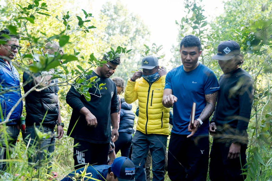 team of researchers in field
